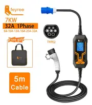Portable EV Charger Wallbox Type2 Cable 32A 7KW with CEE Plug EVSE Type1 Charging Box j1772 Adapter for Electric Vehicle Type2 7KW 5m Cable
