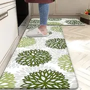 Kitchen Mats Set of 2 Cushioned Anti Fatigue Kitchen Rugs Non Slip Waterproof Kitchen Runner Memory Foam Kitchen Floor Mat Comfort Standing Mat for Sink,Office,Laundry, Green