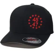 President Trump MAGA Red 45-47 Embroidered FLEXFIT Black Cap Hat, 5001