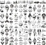 Hotoyannia 62 Sheets Mountain Temporary Tattoos Stickers, Including Fake Tattoos Waterproof Black Geometry Sun Star Moon Tree Triangle Sea Wave Semi Permanent Tattoos for Adult and Kids