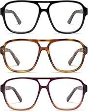 AMOMOMA 3 Pack Oversized Aviator Spring Hinge Reading Glasses for Women Men,Retro Blue Light Computer Reader Frame AM6081