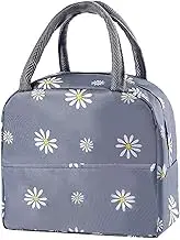 Insulated Lunch Bag,Reusable Cute Tote Lunch Box for Women & Men,Insulated Cooler Bag Lunch Organizer for Work Office Travel School Picnic (Grey with White Daisy)