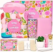 Women's Curated Care Package Gift Box - Birthday Gift, Get Well Soon Gift, Self Care Gift, Gifts for Mom Daughter Wife Friend, 10 Pieces with Cozy Blanket, Insulated Tumbler Mug ("You are Loved" Pink)