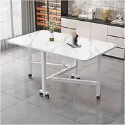 Dinner Rectangular Folding Table, Drop Leaf Foldable Dining Table, Extendable Kitchen Table, Extendable Kitchen Desk, for Dining Room, Living Room, Apartment, for 2-6 Modern Space Saving (C
