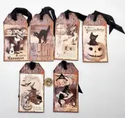 6-Halloween-Vintage-Sepia-Junk Journal-Linen Cardstock-Gift-Hang-Tags