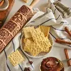 Christmas Wooden Embossing Rolling Pin Engraved Baking Cookies Cake Roller-