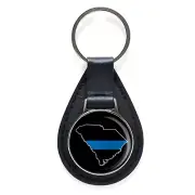 Law Enforcement Thin Blue Line South Carolina State Black Leather Keychain