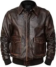 [LP-FACON] Men's USA Air Force Flight Pilot Aviator A2 Bomber Leather Jacket Distressed Brown