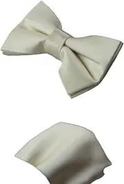 [Zasel] Mens Quality Ivory Plain Bow Tie & Matching Pocket Square Set Bow tie combos