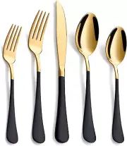 20-Piece Black & Gold Silverware Set 18/0 Stainless Steel Colorful Handle