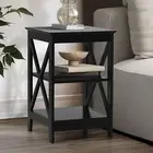 End Table with 3-Tier Shelf Sofa Side Table Coffee beside Table Black