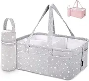 Unique Baby Diaper Caddy Organizer - Large Nursery Storage Bin for Changing Table | Car Travel Tote Bag | Boy Girl Shower Gift Basket | Newborn Registry Must Haves | Free Bonus Bottle Cooler