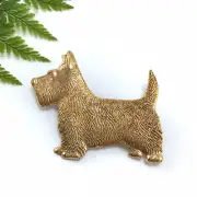 ANGUS Large Scottish Terrier Brooch Gold Scotty Dog Scottie Pin Scotland Love