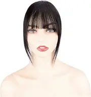 DIGUAN Clip in Bangs 100% Human Hair Bangs Extensions for Women Medium Brown Clip on Fringe Bangs Real Hair Natural Flat Neat Bangs with Gradual Temples One Piece Hairpiece (Flat Bangs with Temples, Jet Black)