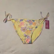 Ninety-Nine Juniors New Yellow Floral Side Tie Hipster Swim Bottoms Large 11/13