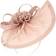[Healeved] Bride Fascinators Hat for Wedding Party Elegant Tea Party Hats for Women Mesh Headband for Banquet Pink
