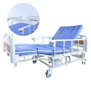 EQUIPMED Medical Bed, w/ Mattress & Over Bed Table, Back and Leg Lifting, Lateral Tilting, Commode Bowl, IV Pole, Home Aged Care or ICU Hospital