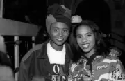 Host Dee Barnes and MC Lyte appear backstage at the "Sisters In T - Old Photo 1
