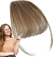 Clip on Bangs Human Hair,French Bangs Clip on Fake Bangs Fringe - Natural Color Clip on Neat Bangs Hair Extension, Human Hair Bangs Extensions, Stylish Hair Bangs Fringe Hairpieces