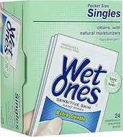 Wet Ones Singles Sensitive Skin Individually Wrapped Hand Moist Wipes -24Ct