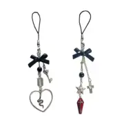 Phone Charm Strap Keychain Kawaii-Cute Keychain Lanyard String Black Cross-Bow