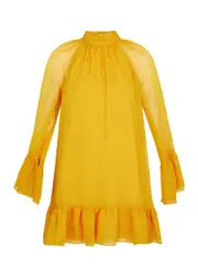 Alice + Olivia Erna Chiffon Mini Dress - Yellow - L (UK 14 / L) L (UK 14 / L)