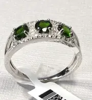NEW Green Chrome Diopside Ring Rhodium over Sterling Silver White Zircon Sz 11