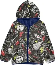 [GuoChe] Spray Paint Rock Star Black Sherpa Jacket Toddler Girl Fleece Navy Blue Girls Fleece Zip Up Jacket 3T