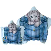 Kids Adorable Animal Drawings Pocket White Tiger Towel with Hood