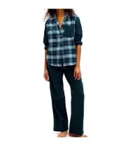 NEW Womens GAP body Blue Mixed Plaid Flannel Pajama Set XXL 2X Plus PJ Set NWT