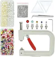 5400pcs Pearl Beads Hand Press Pearl Setting Tool Set, Beads Rivet Fixing Machine, DIY Handmade Pearl Setting Machine with Beads Nails Screw Heads Tweezers Wrench Trays for DIY Crafts Accessories