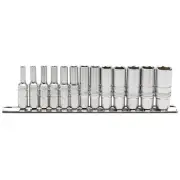 Draper 1/4"D Deep Metric 6 Point Socket Set on a Metal Rail 13 Piece 16490