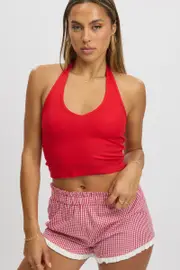 Red Halter Top Sleeveless Rib - Size 14L, Women's Tank
