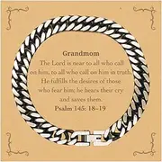 [Generic] Grandmom Cuban Link Chain Bracelet - Inspirational Psalm 145: 18-19 Gifts for Birthday, Christmas, and Holidays, Confidence and Hope with Engraved Design, Small, Silver Plated Zinc, Cubic Zirconia