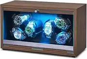 LIAN Automatic Six Watch Winder Black Walnut Wood Grain with Japanese Mabuchi Quiet Motor Led Lights AC Adapter Powered Soft Retractable Watch Pillows for Men's and Women's Watches Black