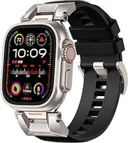 R-Steel FKM Band Designed for Apple Watch Ultra 2 /Apple Watch Ultra 49mm, Rugged Fluoroelastomer Strap with Metal Connector for iWatch Bands Series 9/8/SE2/7/6/SE/5/4/3/2/1 45mm/44mm/42mm