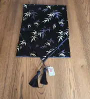 Canton Bazaar Asian Brocade Jacquard Silk Table Runner 13x76 Black Gold Tassel