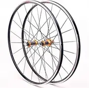 700C Wheelset Ultralight Carbon Fiber Hubs Road Bike Wheel Rim Brake Quick Release Cassette 8 9 10 11 Speed Aluminium Alloy Rims Flat Spokes (Color : Gold Hub, Size : 700C)