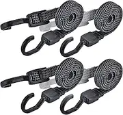 Bungee Cord with Hooks Heavy Duty,4 Pack 3.3 Ft Adjustable Flat Bungee Cords Elastic Straps 40 Inch, Rubber Bungee Straps with Metal Buckle Hooks for Outdoor, Camping, Tarps, Bike Rack, Tent, Truck