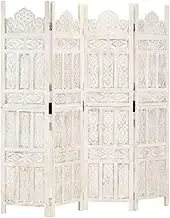 Bedroom Panel Hand Carved 4-Panel Room Divider White 160x165 cm Solid Mango Wood