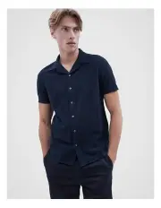 [Unison] Seersucker Regular Fit Shirt in Navy