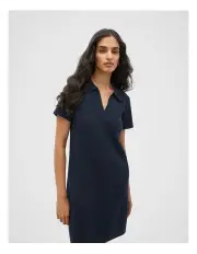 [Seed Heritage] Crepe Knit Collared Mini Dress in Midnight Sky