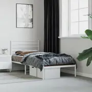 vidaXL Metal Bed Frame without Mattress with Headboard White 107x203 cm King Single