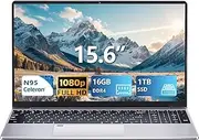15.6 Inch Laptop, Gaming Laptop N95 Processor(Up to 3.4GHz) 1920X1080 FHD IPS Screen,laptops Computer 16GB DDR4 1TB SSD 180°Open Angle Fingerprint Unlock Backlit Keyboard WiFi 5 for Business Student