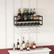 Floating Bar Shelves, Wall Mounted Wine Rack with Glass Holder, Metal Hanging...