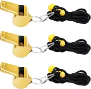 3Pcs Stainless Steel Whistles with Lanyard, Super Loud Premium Metal Sports Whis