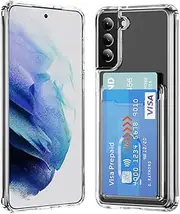 for Samsung S21 Plus Case with Card Holder,Samsung Galaxy S21 Plus Case Wallet[Store 2 Cards][Anti-Yellow][Military Grade Protective][Anti-Drop] Shock Absorption Phone Case for S21 Plus, Crystal Clear