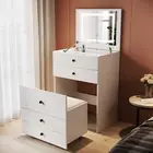 Dressing Table Stool Set 2-In-1 Bedside Table Storage Makeup Mirror White