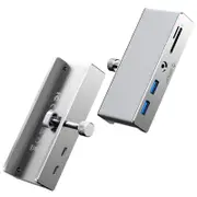 [MH5PMM-10-SV] 6 Port Clamp Mounted USB Hub, USB-C/USB-A/3.5mm Port, SD/Micro SD Slot