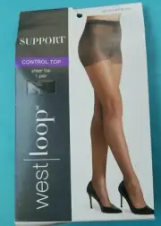 West Loop Sheer Control Top/Sheer Toe Pantyhose - Off Black, Size B- 1 Pack NEW